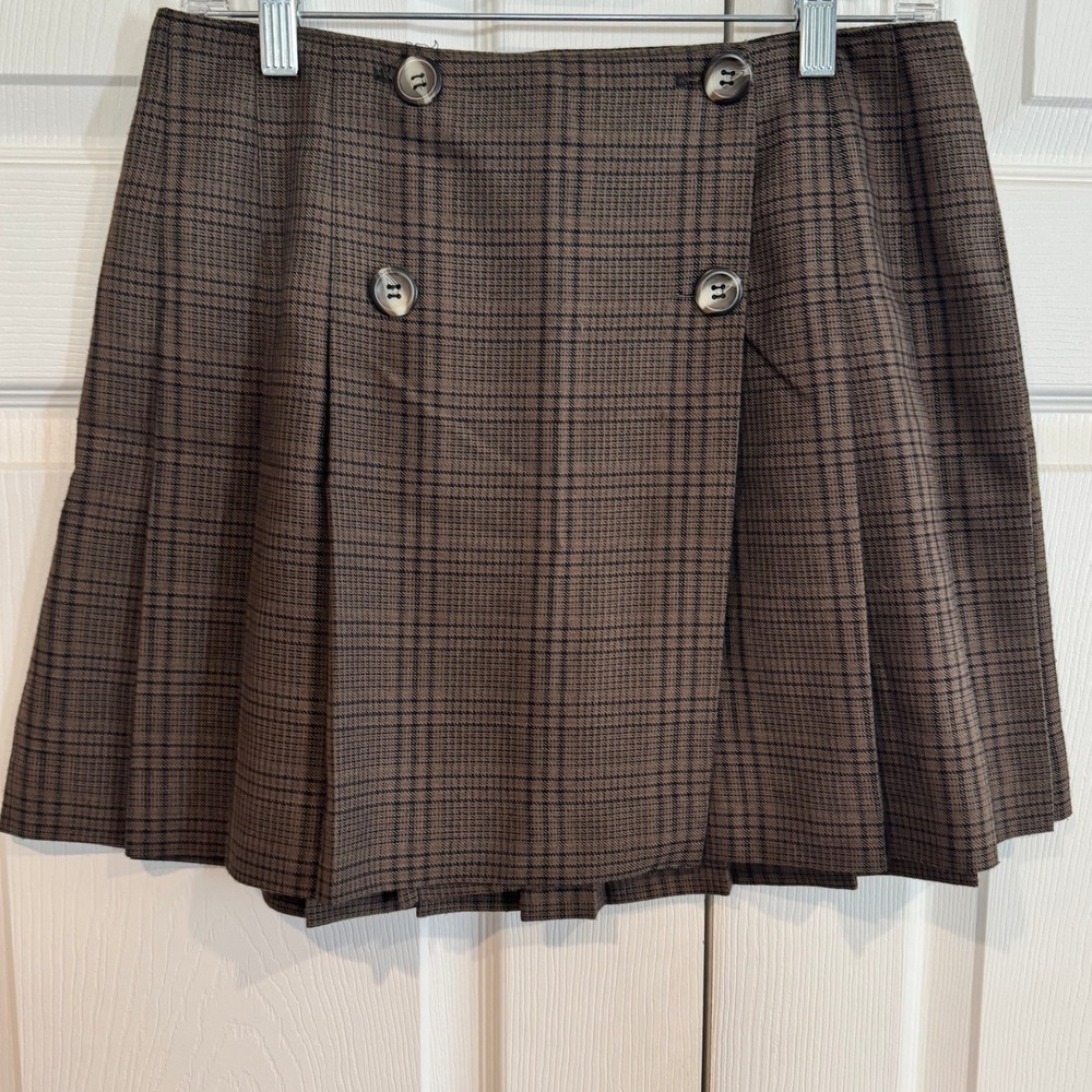 Vintage Tracy Evans Womens Brown Plaid Pleated Mini Skirt SZ 11 Heritage Preppy